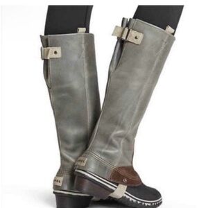 Sorel Women's Slimpack Tall waterproof leather Riding Boots, Shale